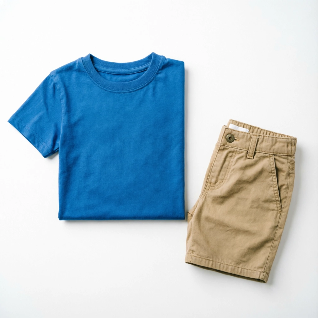 Classic Blue Tee and Khaki Shorts casual outfit set for boys